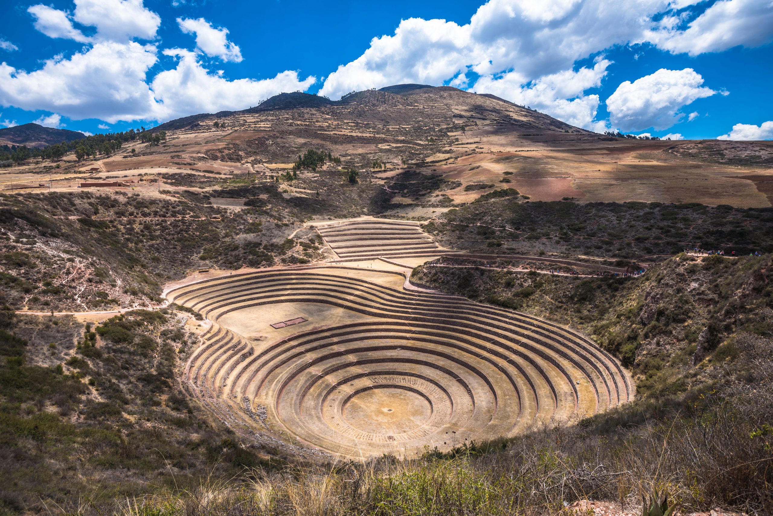 Peru Moray Inca site aerial dry season