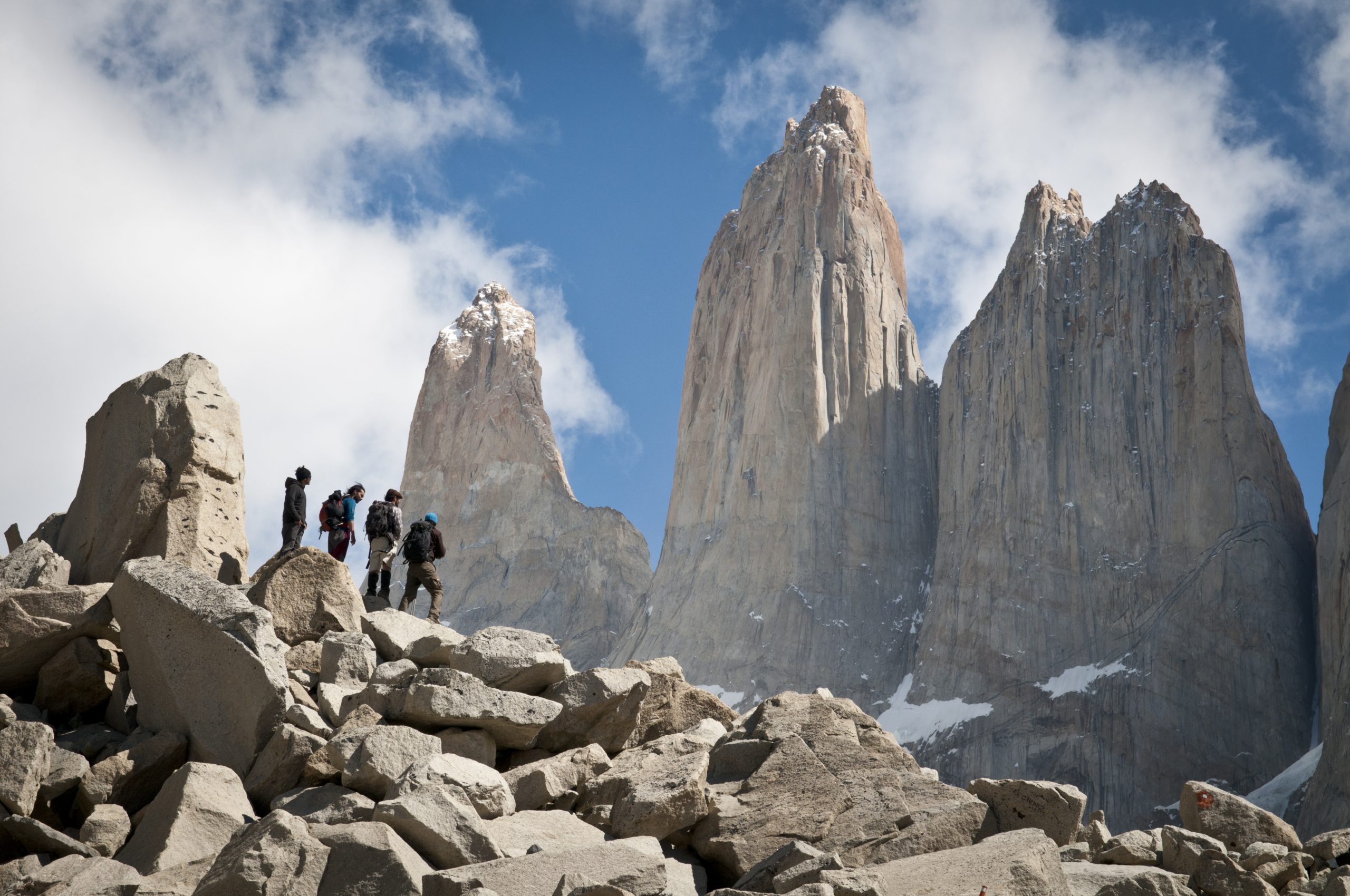 Chile trekkers at base of Torres Paine