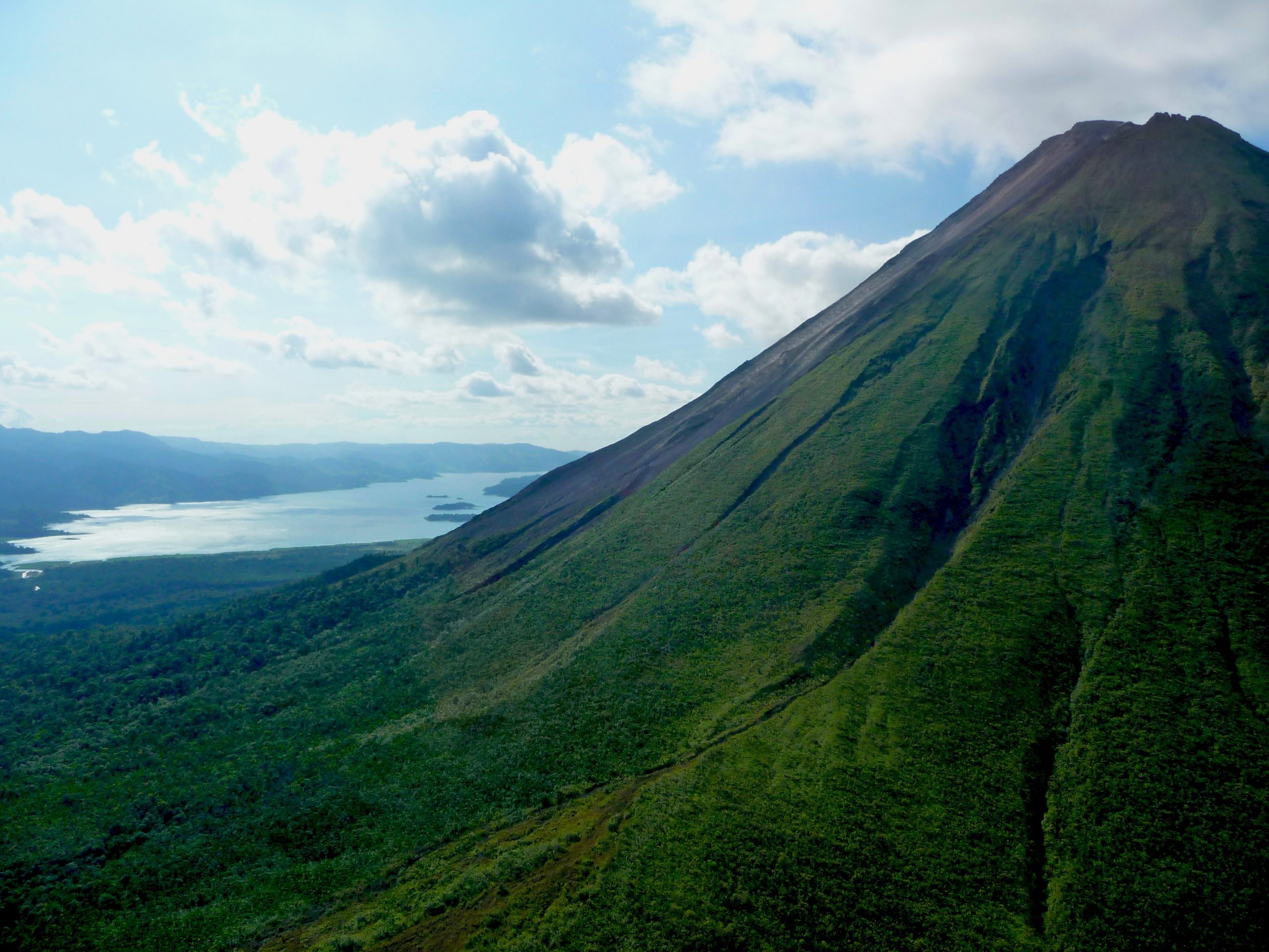 Costa Rica Arenal volcano close and Arenal lake