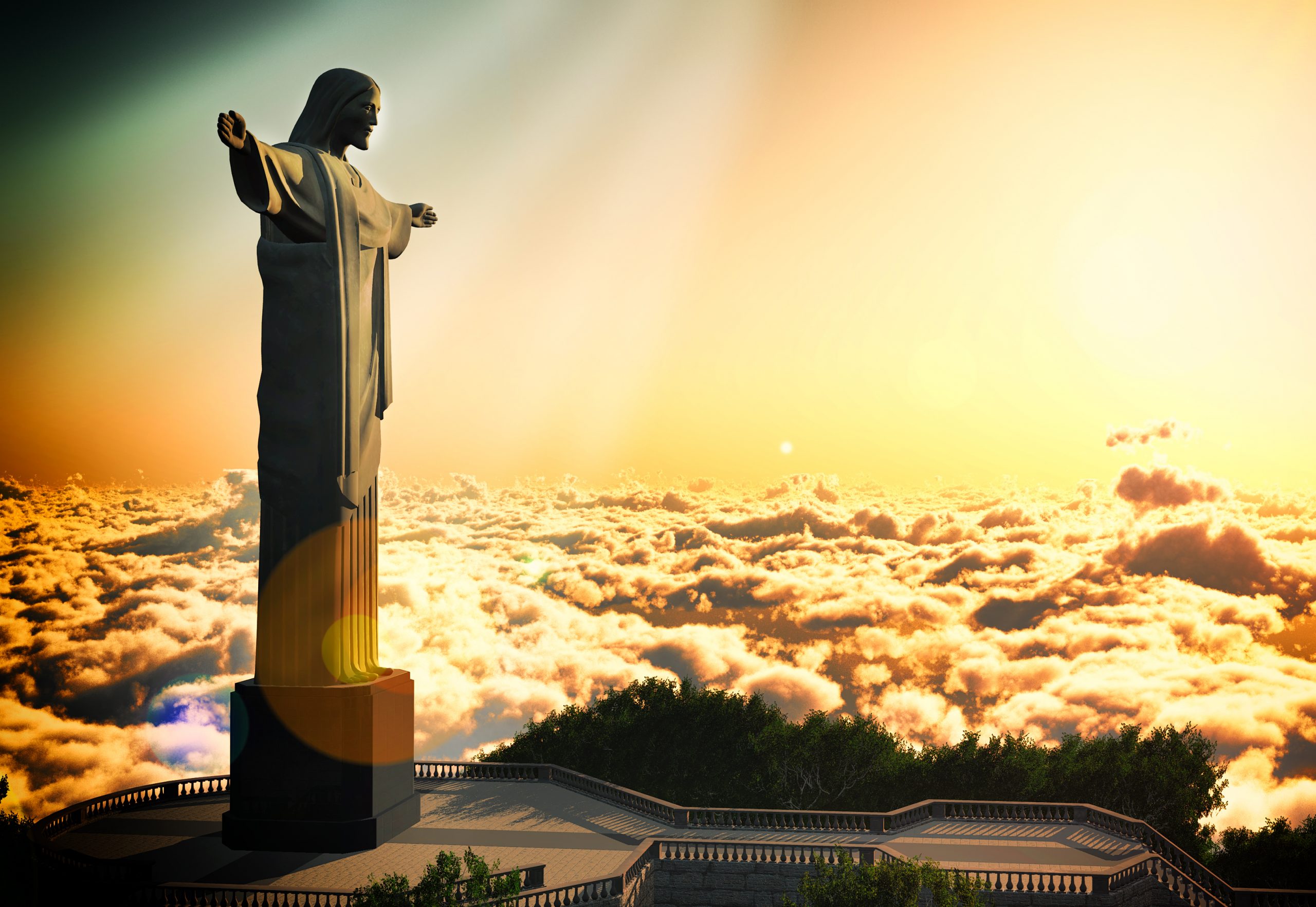 Christ the Redeemer with Sun's rays