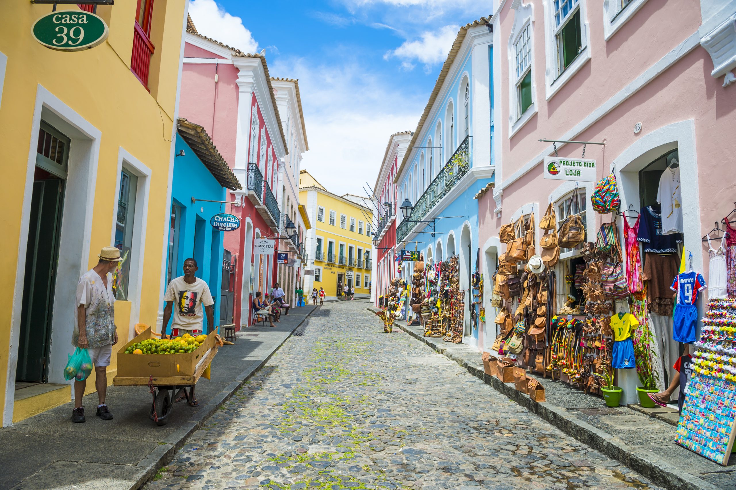 Brazil Salvador old town street shops