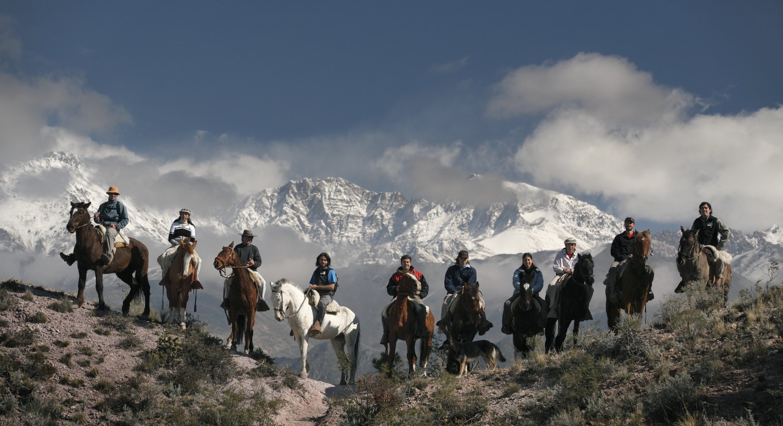 Argentina group of horse riders posing Mendoza